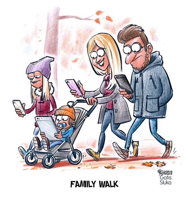 کاریکاتور/ پیاده‌روی متفاوت خانوادگی در یک عصر پاییزی!