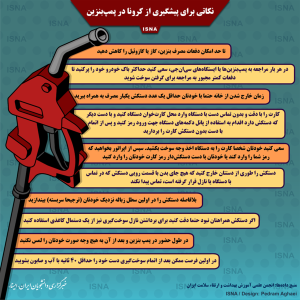 اینفوگرافیک/ نکاتی برای پیشگیری از کرونا در پمپ‌بنزین‌