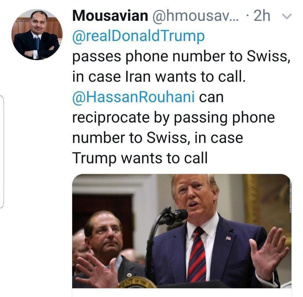 موسویان به روحانی: شماره تلفن خود را به ترامپ دهید تا تماس بگیرد