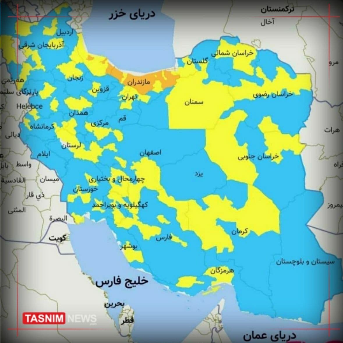 آخرین وضعیت رنگ‌بندی کرونا در مراکز استان‌ها / هیچ شهرستانی قرمز نیست / احتمال شیوع کرونای جهش‌یافته انگلیسی + جدول و نقشه