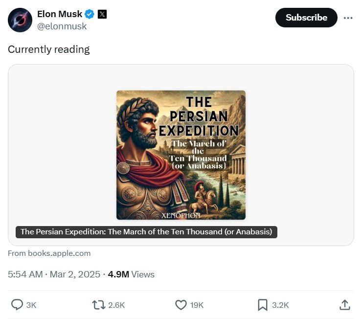 علاقه «ایلان ماسک» به کتابی درباره ایران +عکس علاقه «ایلان ماسک» به کتابی درباره ایران +عکس