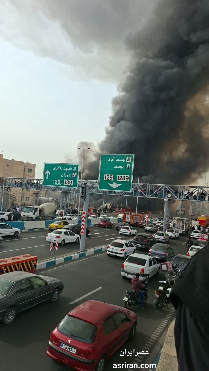 آتش‌سوزی بزرگ در بازارچه جنت‌آباد تهران +عکس و ویدیو