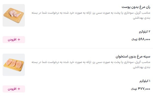 فیله مرغ ۵۷۲ هزار تومان/ دو کیلو سینه با استخوان ۷۳۲ هزار تومان