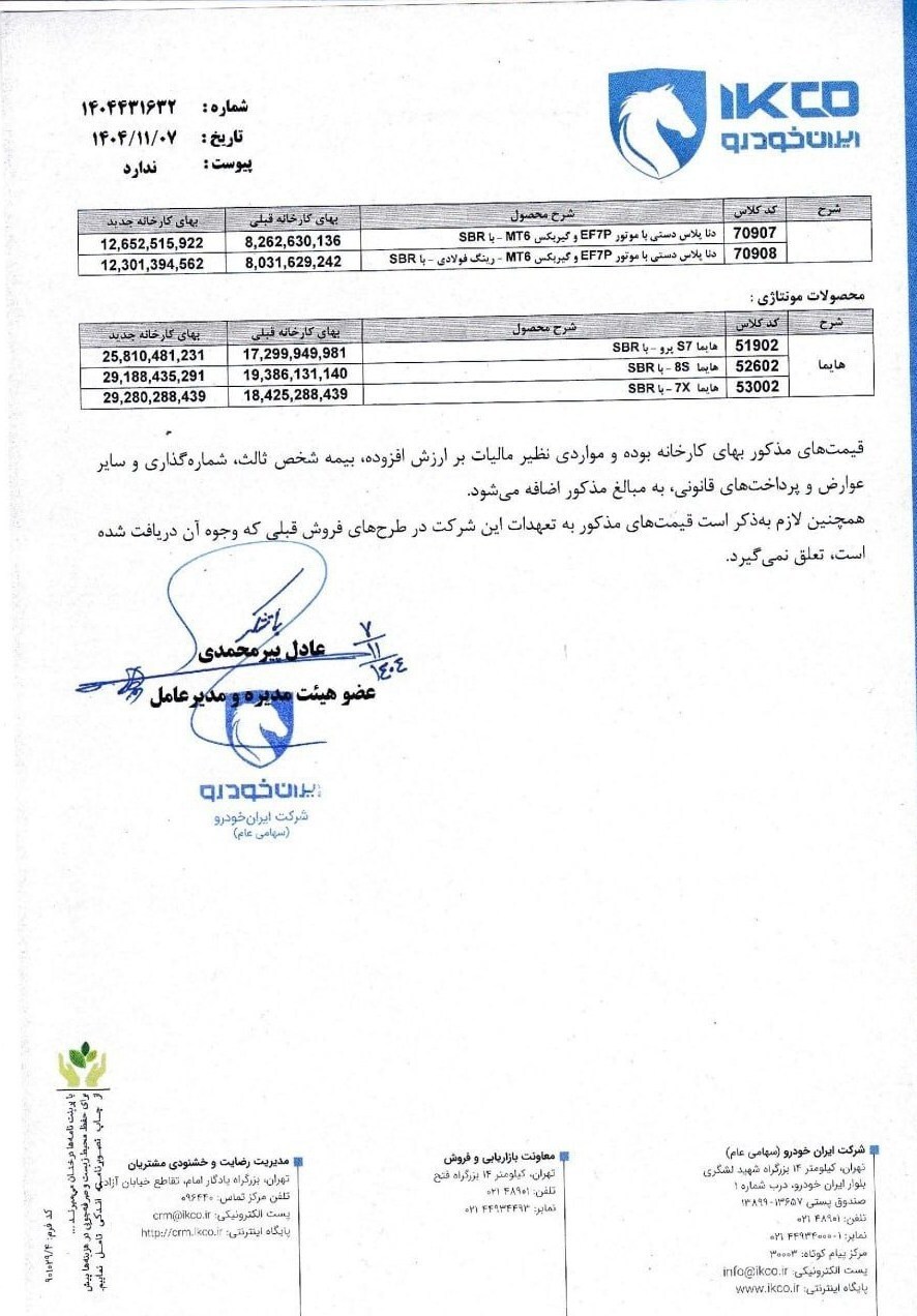 قیمت جدید محصولات ایران خودرو +جدول قیمت جدید محصولات ایران خودرو +جدول