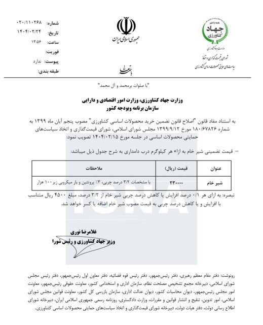 قیمت شیرخام؛ ۲۳ هزار تومان/ گرانی‌ها ادامه دارد