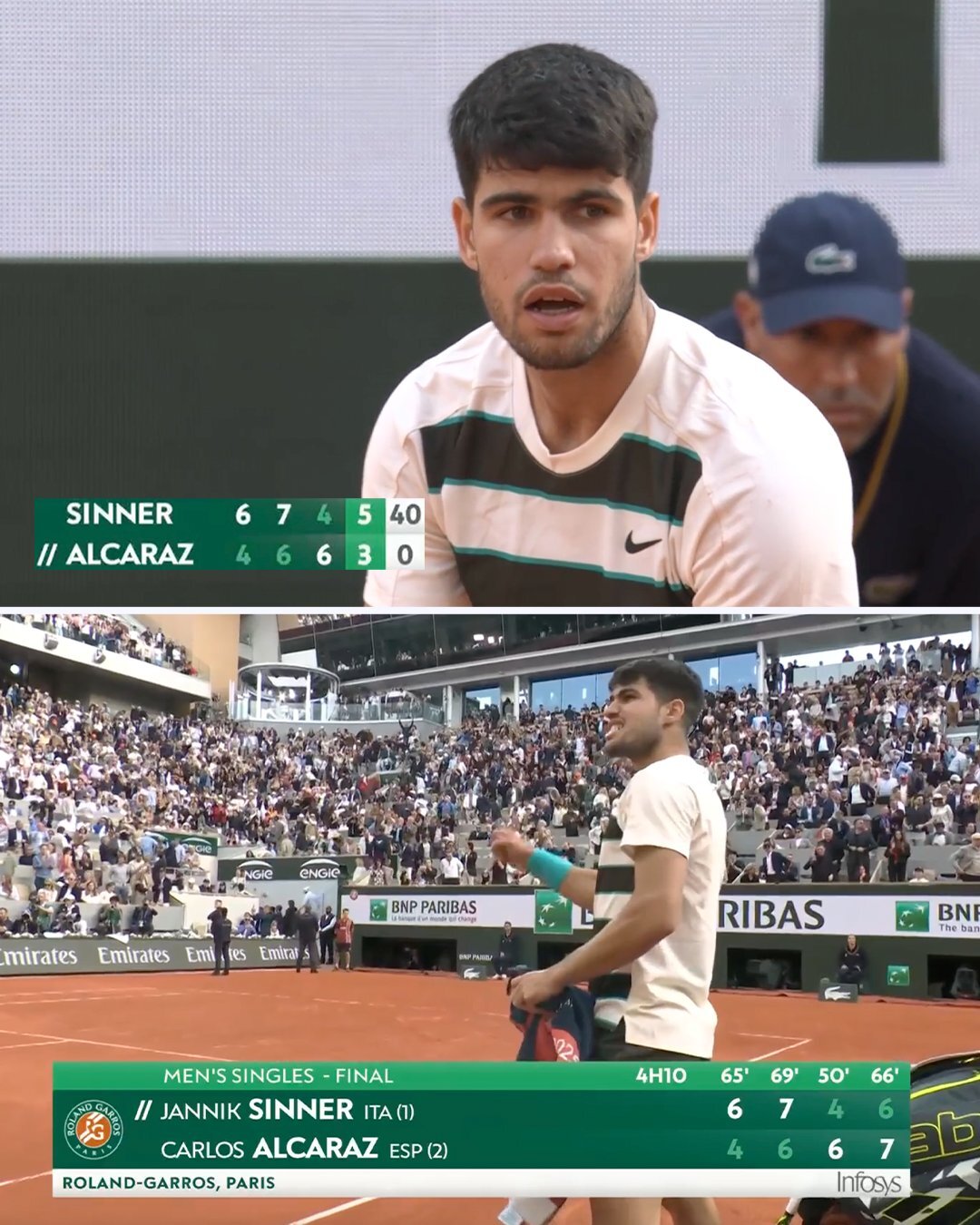 فینال تاریخی رولان گاروس؛ آلکاراس، سینر را کشت و قهرمان شد!