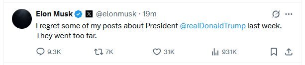 عقبنشینی ایلان ماسک؛ درباره ترامپ زیادهروی کردم! عقبنشینی ایلان ماسک؛ درباره ترامپ زیادهروی کردم!