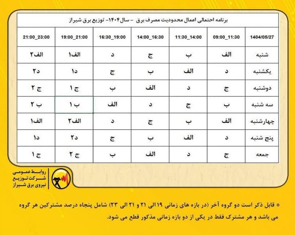 قطعی برق در شیراز ۲ نوبتی شد قطعی برق در شیراز ۲ نوبتی شد