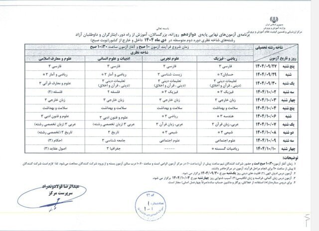 آغاز امتحانات نهایی دوازدهمی‌ها از پنجشنبه